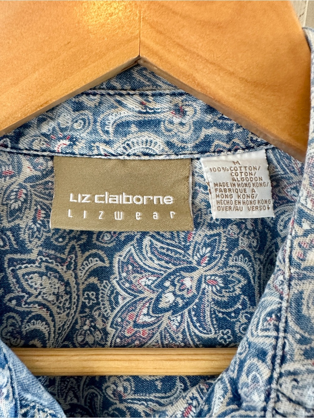 Liz Claiborne Paisley Denim Shirt Button Front Blue Cotton Women’s M Vintage - Picture 2 of 6